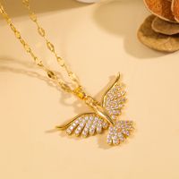 Wholesale Elegant Bird 304 Stainless Steel Copper Inlay 18K Gold Plated Zircon Pendant Necklace main image 3