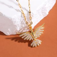 Wholesale Elegant Bird 304 Stainless Steel Copper Inlay 18K Gold Plated Zircon Pendant Necklace main image 6