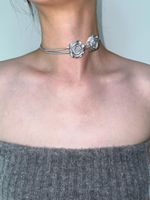 Wholesale Jewelry Sweet Rose Arylic Pu Leather Silver Plated Choker main image 8