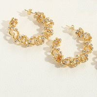 1 Pair Vintage Style Simple Style Commute Ring Inlay Copper Zircon 14K Gold Plated Hoop Earrings sku image 1