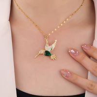 Wholesale Elegant Bird 304 Stainless Steel Copper Inlay 18K Gold Plated Zircon Pendant Necklace main image 1
