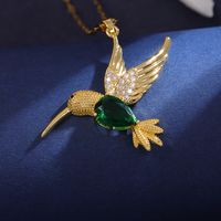 Venta Al Por Mayor Elegante Pájaro Acero Inoxidable 304 Cobre Embutido Chapados en oro de 18k Circón Collar Colgante sku image 2