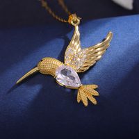 Venta Al Por Mayor Elegante Pájaro Acero Inoxidable 304 Cobre Embutido Chapados en oro de 18k Circón Collar Colgante main image 7