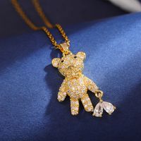 304 Stainless Steel 18K Gold Plated Cute Shiny Plating Inlay Little Bear Zircon Pendant Necklace main image 3