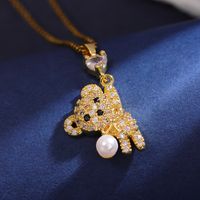 304 Stainless Steel 18K Gold Plated Cute Shiny Plating Inlay Little Bear Zircon Pendant Necklace sku image 4