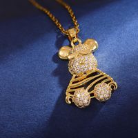 304 Stainless Steel 18K Gold Plated Cute Shiny Plating Inlay Little Bear Zircon Pendant Necklace sku image 1