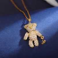 304 Stainless Steel 18K Gold Plated Cute Shiny Plating Inlay Little Bear Zircon Pendant Necklace sku image 4