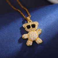 304 Stainless Steel 18K Gold Plated Cute Shiny Plating Inlay Little Bear Zircon Pendant Necklace sku image 1