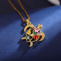 304 Stainless Steel 18K Gold Plated Cute Plating Inlay Tortoise Snake Zircon Pendant Necklace main image 6