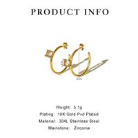 1 Pair Simple Style Shiny C Shape Inlay 304 Stainless Steel Zircon 18K Gold Plated Ear Studs main image 2