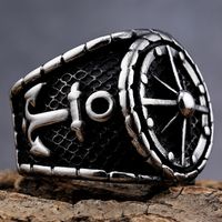 Hip-Hop Streetwear Compass Anchor 304 Stainless Steel Carving Men's Rings main image 6
