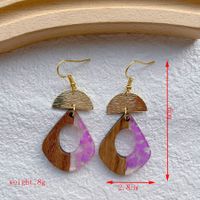 1 Pair Simple Style Streetwear Geometric Hollow Out Alloy Wood Resin Drop Earrings sku image 9