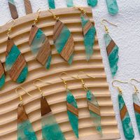 1 Pair Streetwear Simple Style Geometric Hollow Out Alloy Resin Wood Drop Earrings main image 6