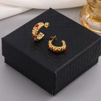 1 Pair Vintage Style C Shape Multicolor Sparkly Plating Inlay 304 Stainless Steel Artificial Gemstones Artificial Pearls 18K Gold Plated Ear Studs main image 5