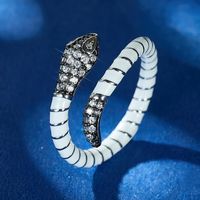 Sterling Silver White Gold Plated Rock Novelty Punk Enamel Inlay Snake Zircon Rings main image 7