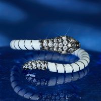 Sterling Silver White Gold Plated Rock Novelty Punk Enamel Inlay Snake Zircon Rings main image 4