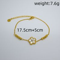 Titanium Steel Gold Plated Handmade Simple Style Enamel Plating Inlay Cross Four Leaf Clover Flower Turquoise Bracelets main image 4