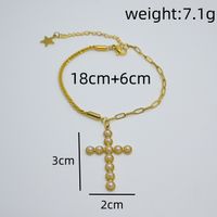 Titanium Steel Gold Plated Handmade Simple Style Enamel Plating Inlay Cross Four Leaf Clover Flower Turquoise Bracelets sku image 5