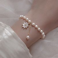 Großhandel Elegant Luxuriös Blume Kupfer Überzug Inlay 14 Karat Vergoldet Süßwasserperle Zirkon Armbänder main image 1