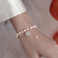 Wholesale Elegant Luxurious Flower Copper Plating Inlay 14K Gold Plated Freshwater Pearl Zircon Bracelets main image 4