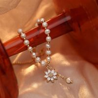 Wholesale Elegant Luxurious Flower Copper Plating Inlay 14K Gold Plated Freshwater Pearl Zircon Bracelets main image 2