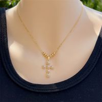 Plastic Copper 18K Gold Plated Elegant Sweet Plating Inlay Cross Zircon Pendant Necklace main image 4