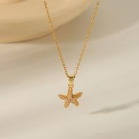 304 Stainless Steel Copper 18K Gold Plated Beach Simple Style Inlay Starfish Shell Fish Tail Artificial Pearls Zircon Pendant Necklace main image 3