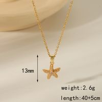 304 Stainless Steel Copper 18K Gold Plated Beach Simple Style Inlay Starfish Shell Fish Tail Artificial Pearls Zircon Pendant Necklace sku image 1