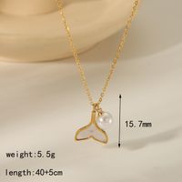 304 Stainless Steel Copper 18K Gold Plated Beach Simple Style Inlay Starfish Shell Fish Tail Artificial Pearls Zircon Pendant Necklace sku image 4