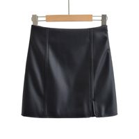 Spring Autumn Streetwear Solid Color Pu Above Knee Skirts main image 4