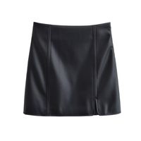 Spring Autumn Streetwear Solid Color Pu Above Knee Skirts main image 6