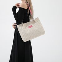 Femmes Pu + De Paille Couleur Unie Style Vintage Style Classique Tisser Fil À Coudre Fermeture Éclair Sac D'Épaule sku image 3