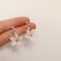 1 Pair Modern Style Sweet Flower Plating Inlay Alloy Rhinestones 14K Gold Plated Drop Earrings sku image 2
