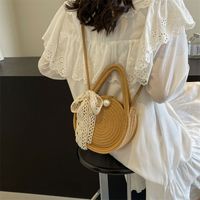 Women's Medium Braid Solid Color Beach Classic Style Weave Buckle Straw Bag sku image 1