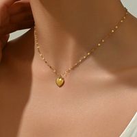 304 Stainless Steel 14K Gold Plated Simple Style Plating Heart Shape Necklace main image 1