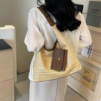 Women's Straw Solid Color Punk Beach Weave Sewing Thread Square Magnetic Buckle Shoulder Bag main image 6