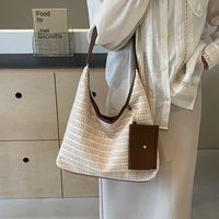 Women's Straw Solid Color Punk Beach Weave Sewing Thread Square Magnetic Buckle Shoulder Bag main image 4