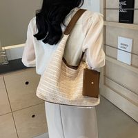 Women's Straw Solid Color Punk Beach Weave Sewing Thread Square Magnetic Buckle Shoulder Bag main image 3