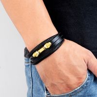 Hip Hop Punk Cráneo Cuerda De Cuero Metal Hecho A Mano Hombres Pulsera main image 5