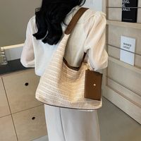 Women's Straw Solid Color Punk Beach Weave Sewing Thread Square Magnetic Buckle Shoulder Bag sku image 2