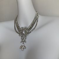 Copper Silver Plated Glam Retro Luxurious Inlay Flower Artificial Pearls Rhinestones Layered Necklaces main image 5