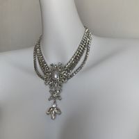 Le Cuivre Plaqué Argent Glamour Rétro Luxueux Incruster Fleur Perles Artificielles Strass Collier En Couches main image 5