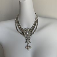 Copper Silver Plated Glam Retro Luxurious Inlay Flower Artificial Pearls Rhinestones Layered Necklaces main image 8