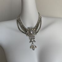 Kupfer Versilbert Glam Retro Luxuriös Inlay Blume Künstliche Perlen Strasssteine Geschichtete Halskette main image 7