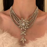 Le Cuivre Plaqué Argent Glamour Rétro Luxueux Incruster Fleur Perles Artificielles Strass Collier En Couches main image 2