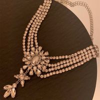 Copper Silver Plated Glam Retro Luxurious Inlay Flower Artificial Pearls Rhinestones Layered Necklaces main image 3