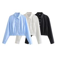 Women's Blouse Long Sleeve Blouses Pocket Streetwear Solid Color main image 1