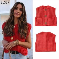 Women's Sleeveless Sweaters & Cardigans Pocket Rib-Knit Streetwear Solid Color main image 6