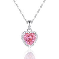 Sterling Silver Sweet Simple Style Inlay Heart Shape High Carbon Diamond Pendant Necklace sku image 3