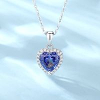 Sterling Silver Sweet Simple Style Inlay Heart Shape High Carbon Diamond Pendant Necklace main image 5